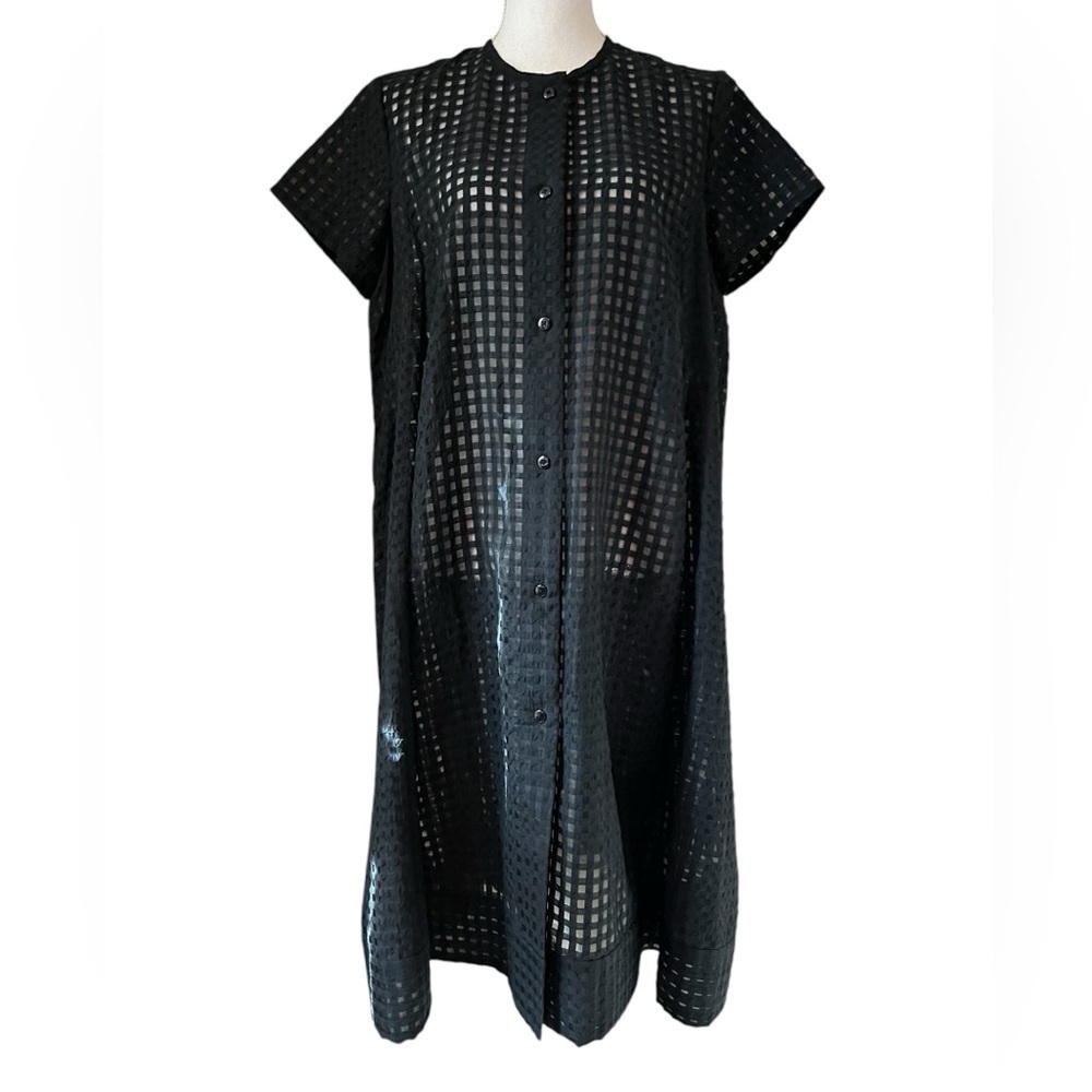 Abbey Glass Gorgeous Black Sheer Button-Down Dress or Swim Coverup Size Large